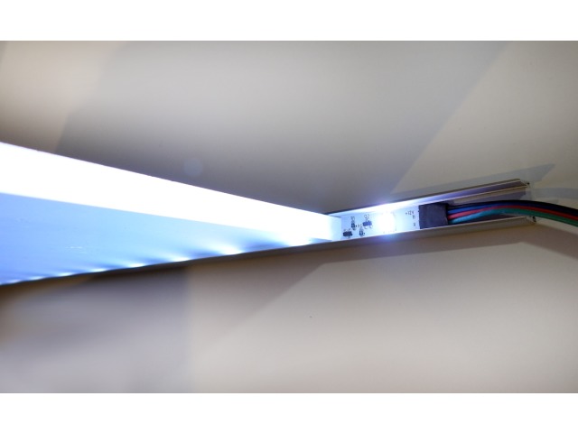 LED Strips sent into an Aluminium clip on Profile to light up glass shelf